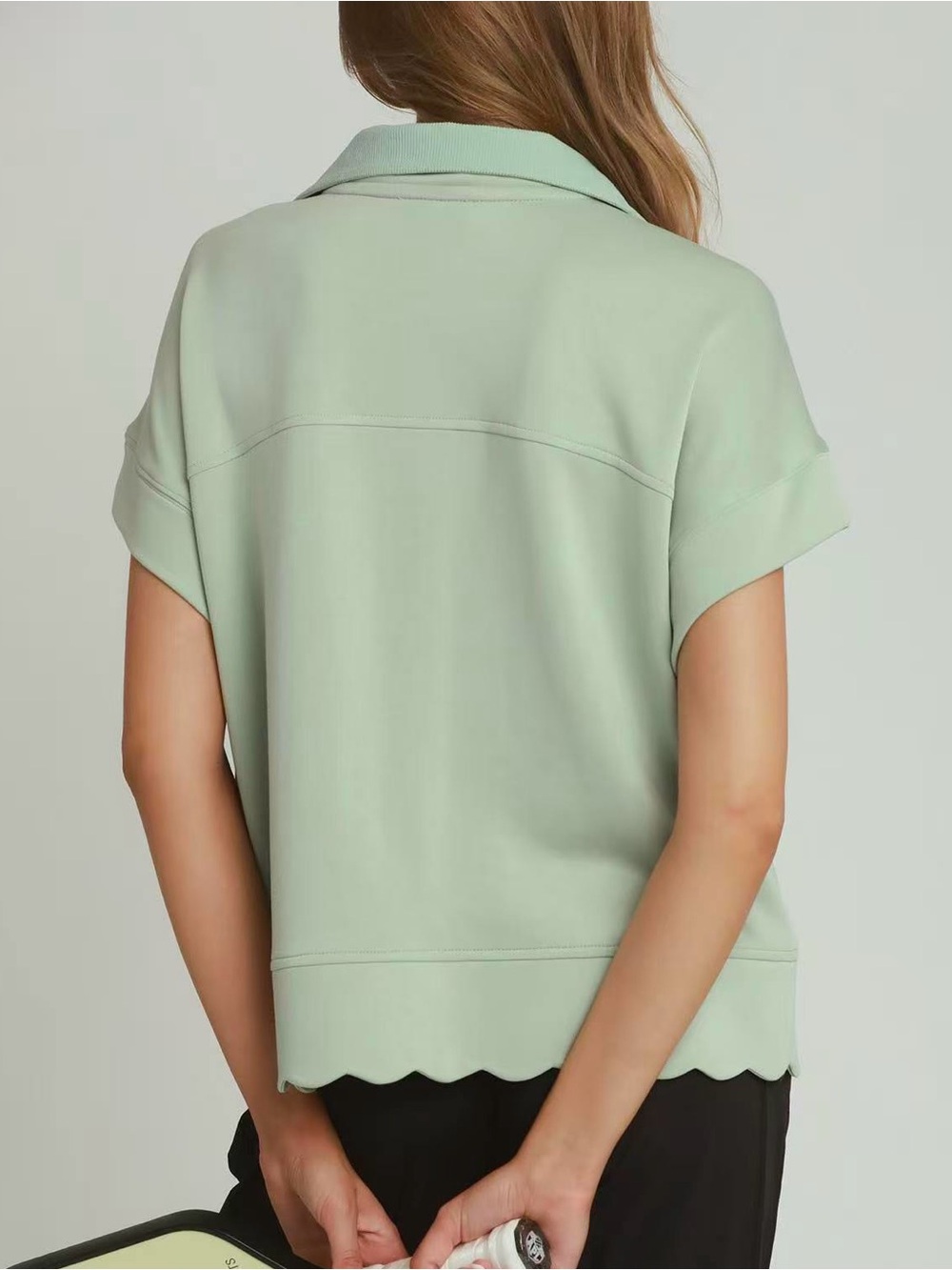 ♥️Hello Gorgeous! Umgee Half Zip Pullover with Scalloped Edge Hem- Light Mint - Picture 5 of 10
